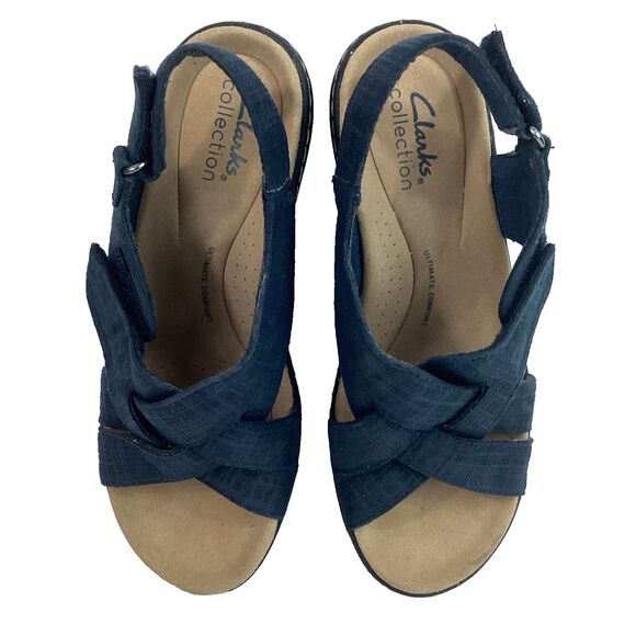 Clarks Merliah Echo Women 5.5(M) Blue Denim Strap Ankle Buckle Heel Sandal 28025 - Picture 4 of 9